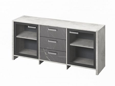 Тумба трехсекционная с 2 дверьми FB-13-02.G Хромикс белый/Камень Пьетра Гриджиа черный