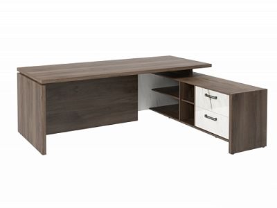 Стол с опорной тумбой FB-121R.GG Орех Пацифик Табак/Мрамор Леванто белый